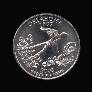 Reverse of Oklahoma State Quarter