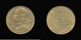 Aluminum-Bronze 20 Centimes of 