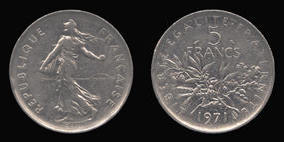 Nickel-Clad Copper-Nickel 5 Francs of 