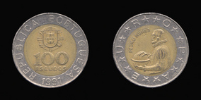 Aluminum-Bronze Center, Copper-Nickel Ring 100 Escudos of 