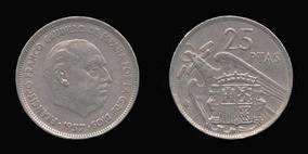 Copper-Nickel 25 Pesetas of 