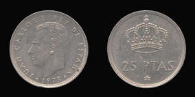 Copper-Nickel 25 Pesetas of 