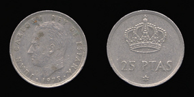 Copper-Nickel 25 Pesetas of 