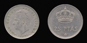 Copper-Nickel 25 Pesetas of 