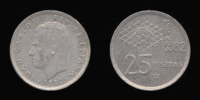 Copper-Nickel 25 Pesetas of 