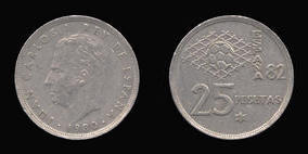 Copper-Nickel 25 Pesetas of 