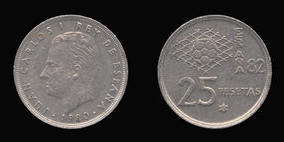 Copper-Nickel 25 Pesetas of 