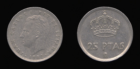 Copper-Nickel 25 Pesetas of 