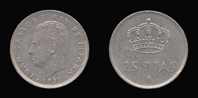 Copper-Nickel 25 Pesetas of 