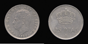 Copper-Nickel 25 Pesetas of 