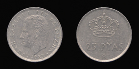 Copper-Nickel 25 Pesetas of 