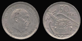 Copper-Nickel 50 Pesetas of 