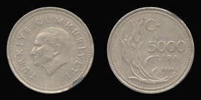 Nickel-Bronze 5000 Lira of 